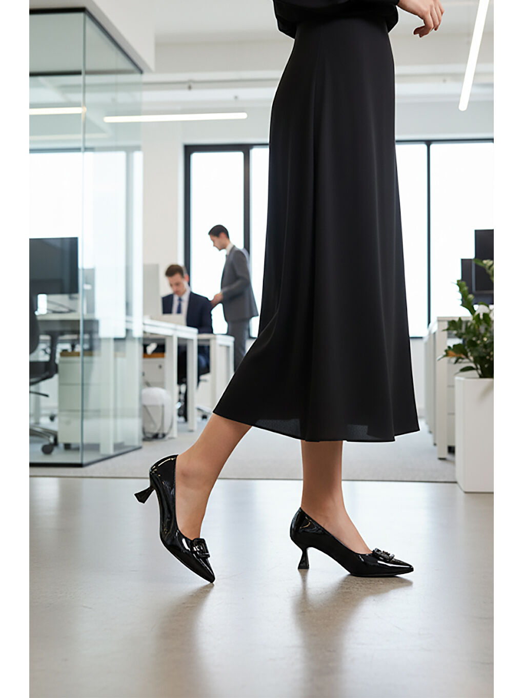 Siyah Kırışık İnce Kısa Topuklu Kadın Abiye Ayakkabı 357189 Z-2