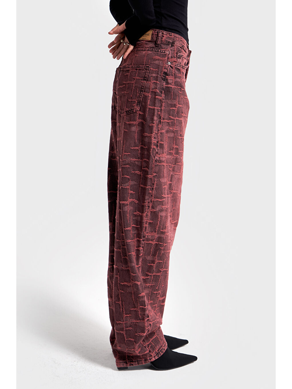 Kadın Bordo 4w5-151 Skater Fit Özel Kumaş Tasarım Denim Jean-2