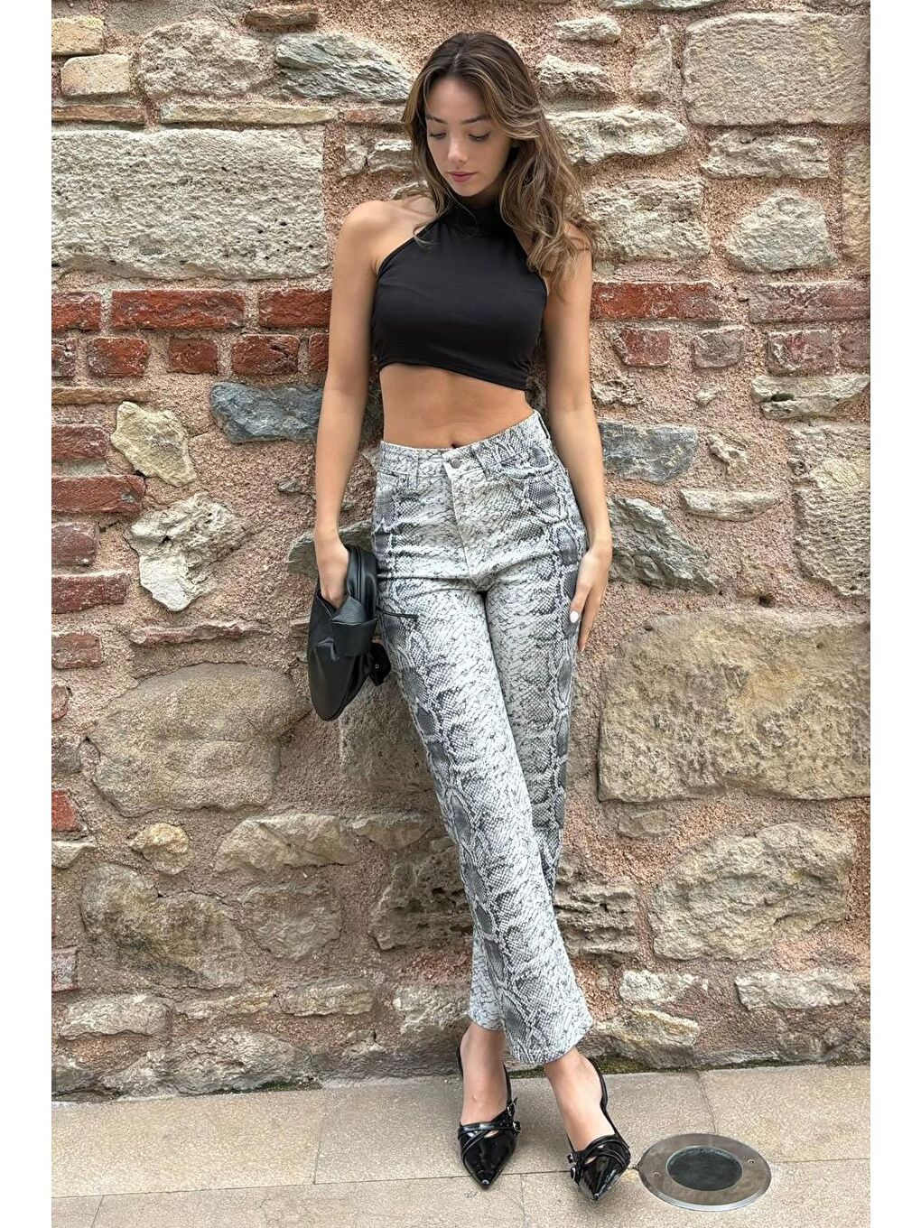 Antrasit Leopar Kadın Jean Pantolon Mg2224-1