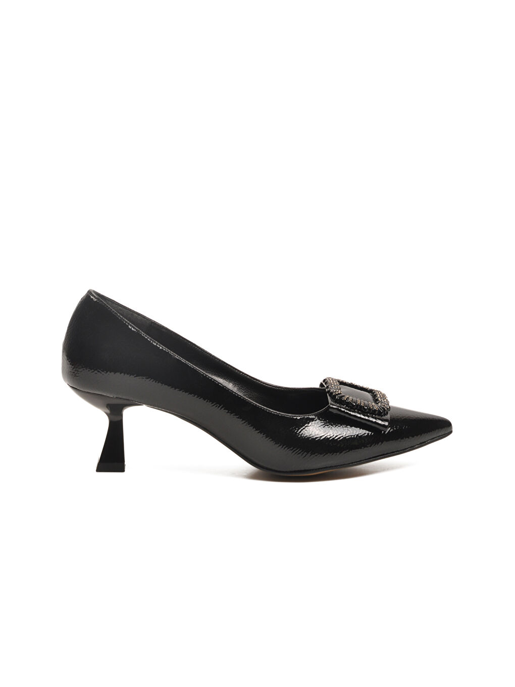 Siyah Kırışık İnce Kısa Topuklu Kadın Abiye Ayakkabı 357172 Z-1