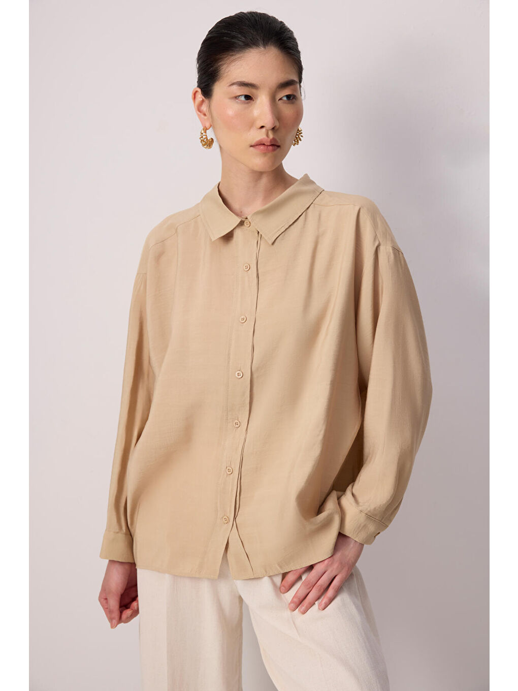 Bej Oversıze Gömlek-1
