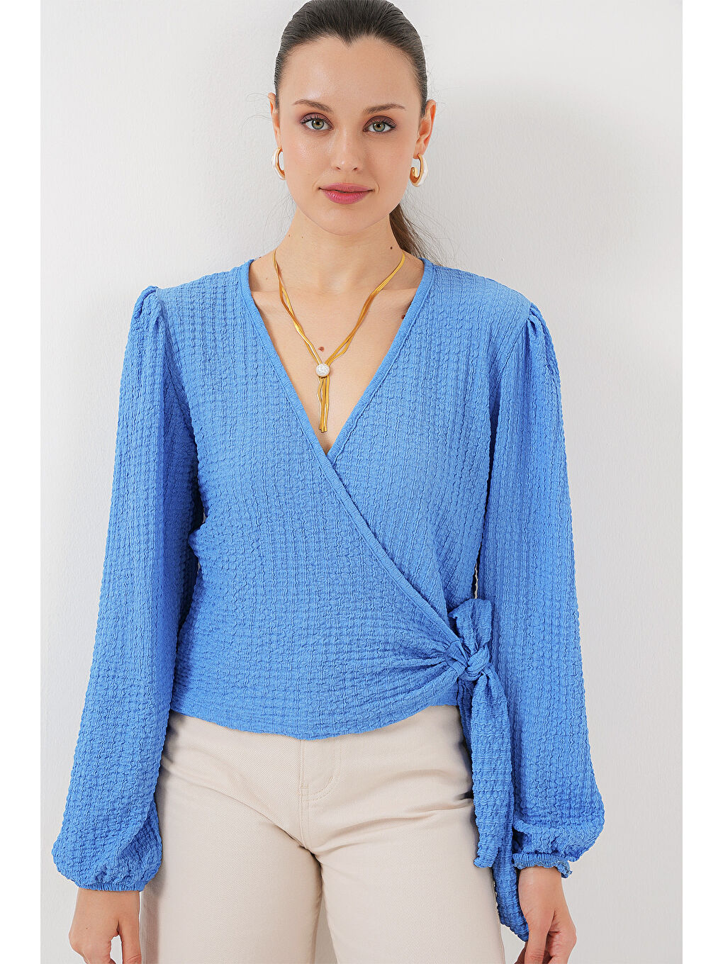 0441 Anvelop Örme Bluz - Mavi-2