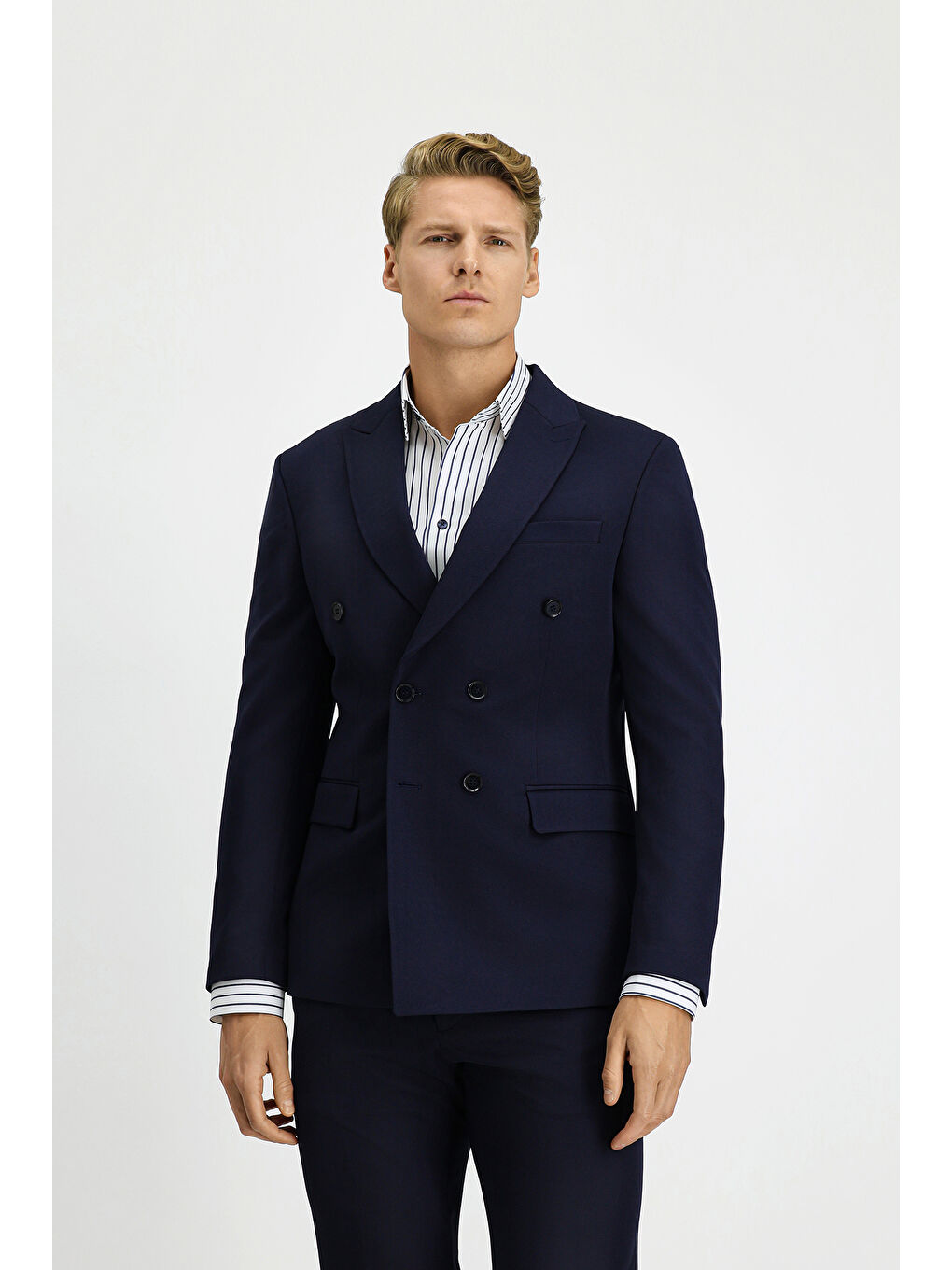 Lacivert Regular Fit Kruvaze Takım Elbise-2