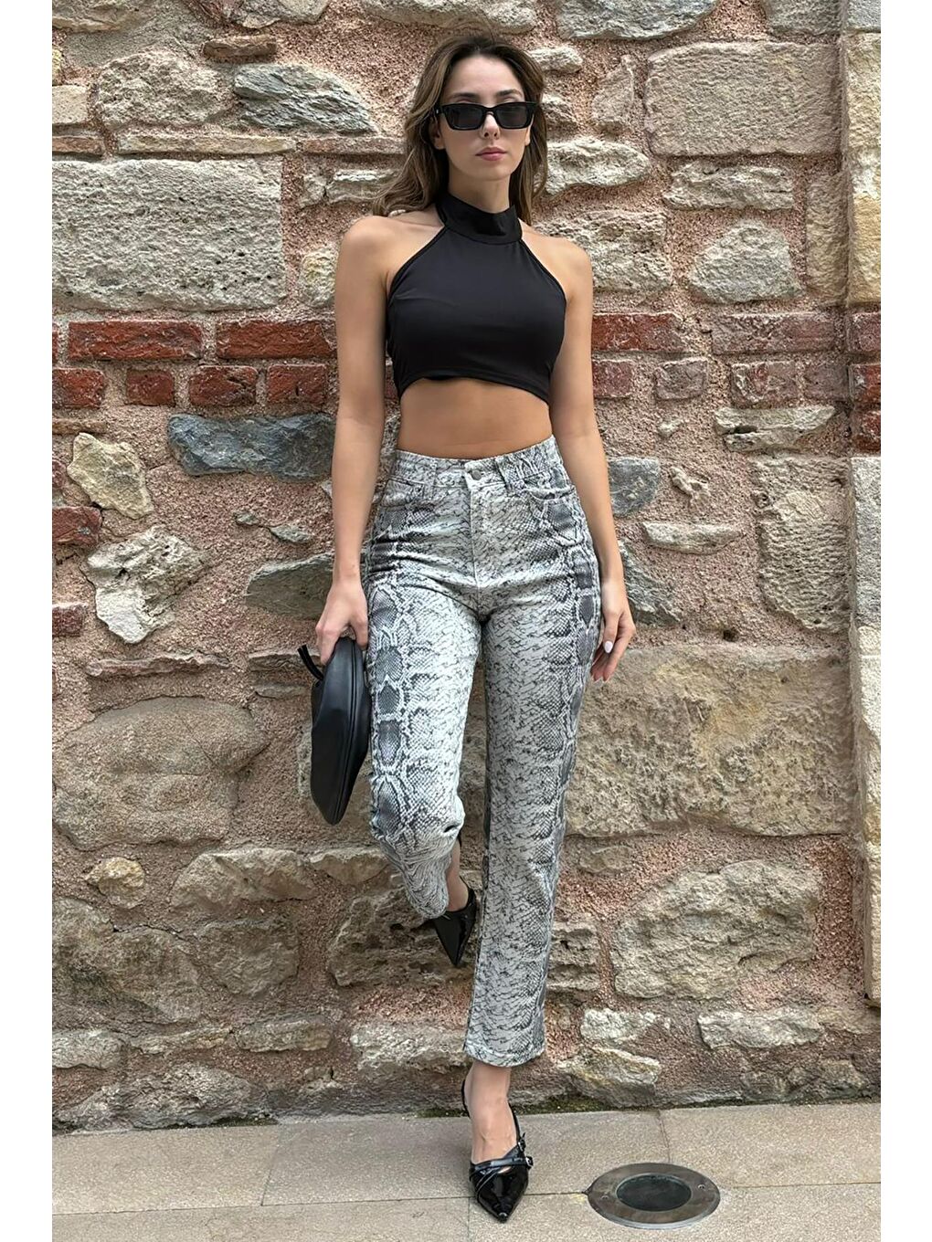 Antrasit Leopar Kadın Jean Pantolon Mg2224-2