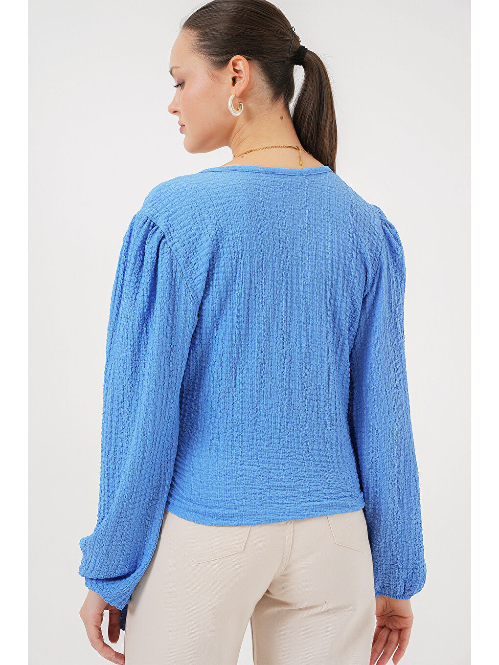 0441 Anvelop Örme Bluz - Mavi-4