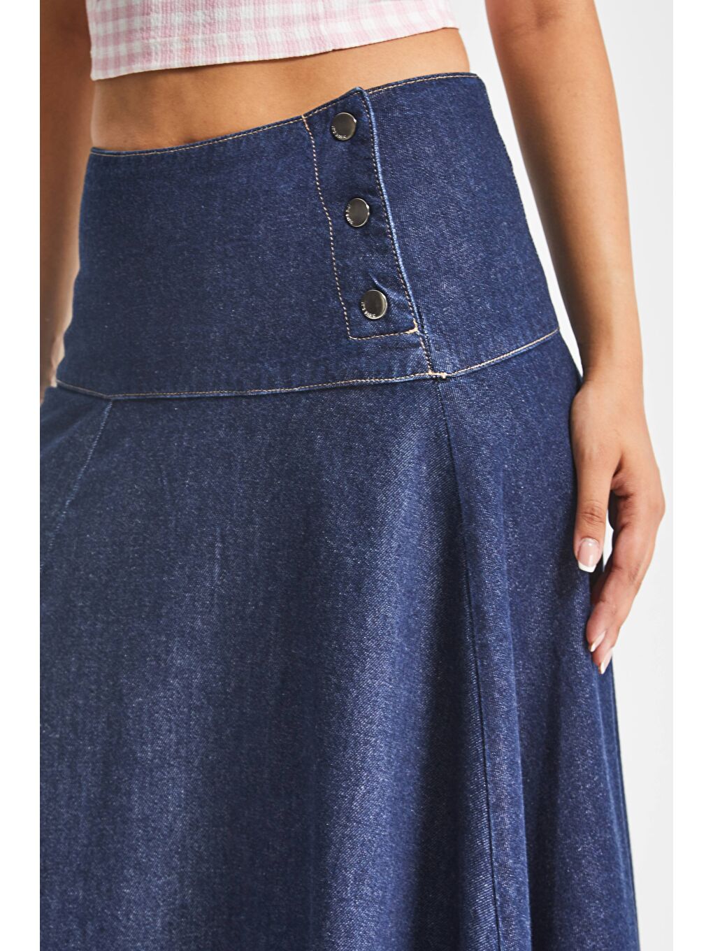 Kadın İndigo Renk 7w5-50 Maxi Boy Çan Kesim A Tipi %100 Pamuk Denim Etek-2