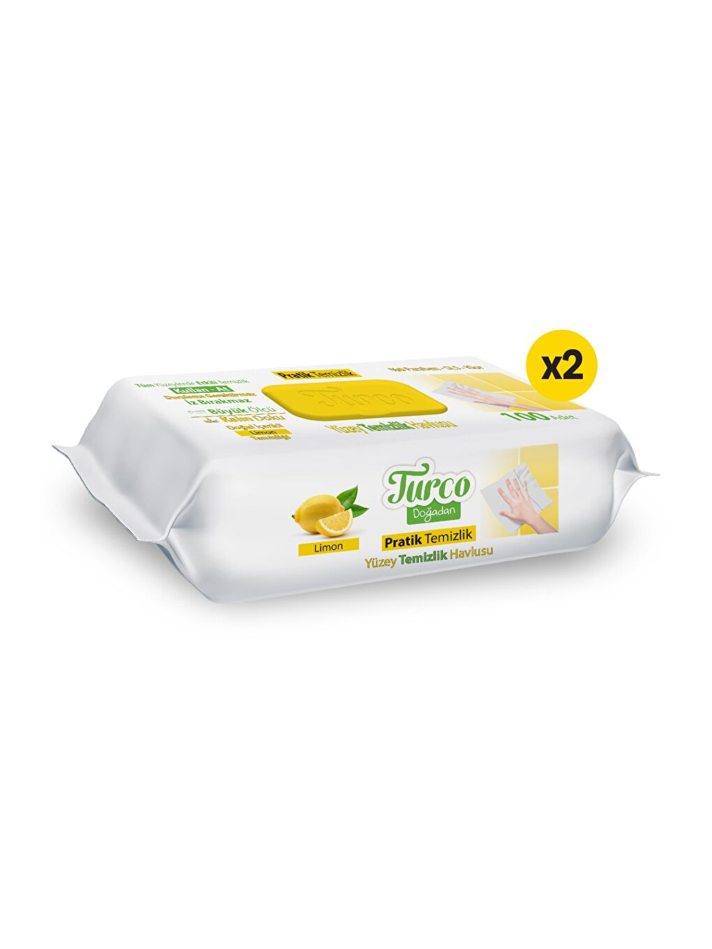 Turco Doğadan Pratik Yüzey Temizlik Havlusu Limon 2x100 (200 Yaprak)-1