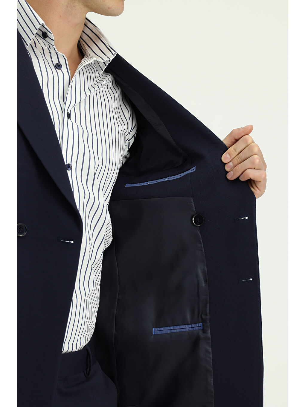 Lacivert Regular Fit Kruvaze Takım Elbise-5