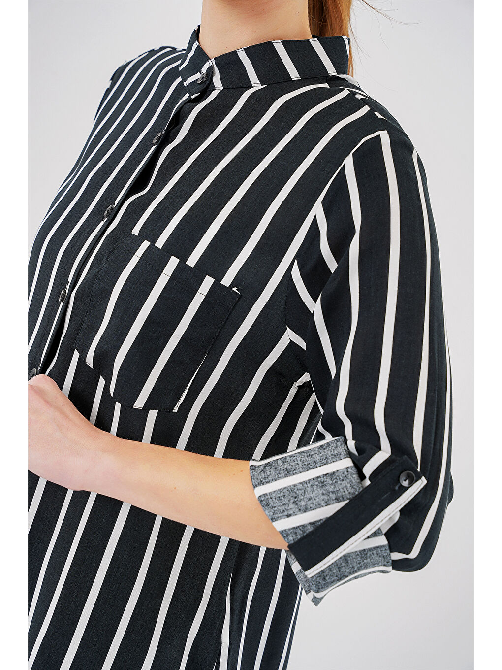 Kadın Uzun Kollu Çizgili Gömlek 20283 - Siyah-4