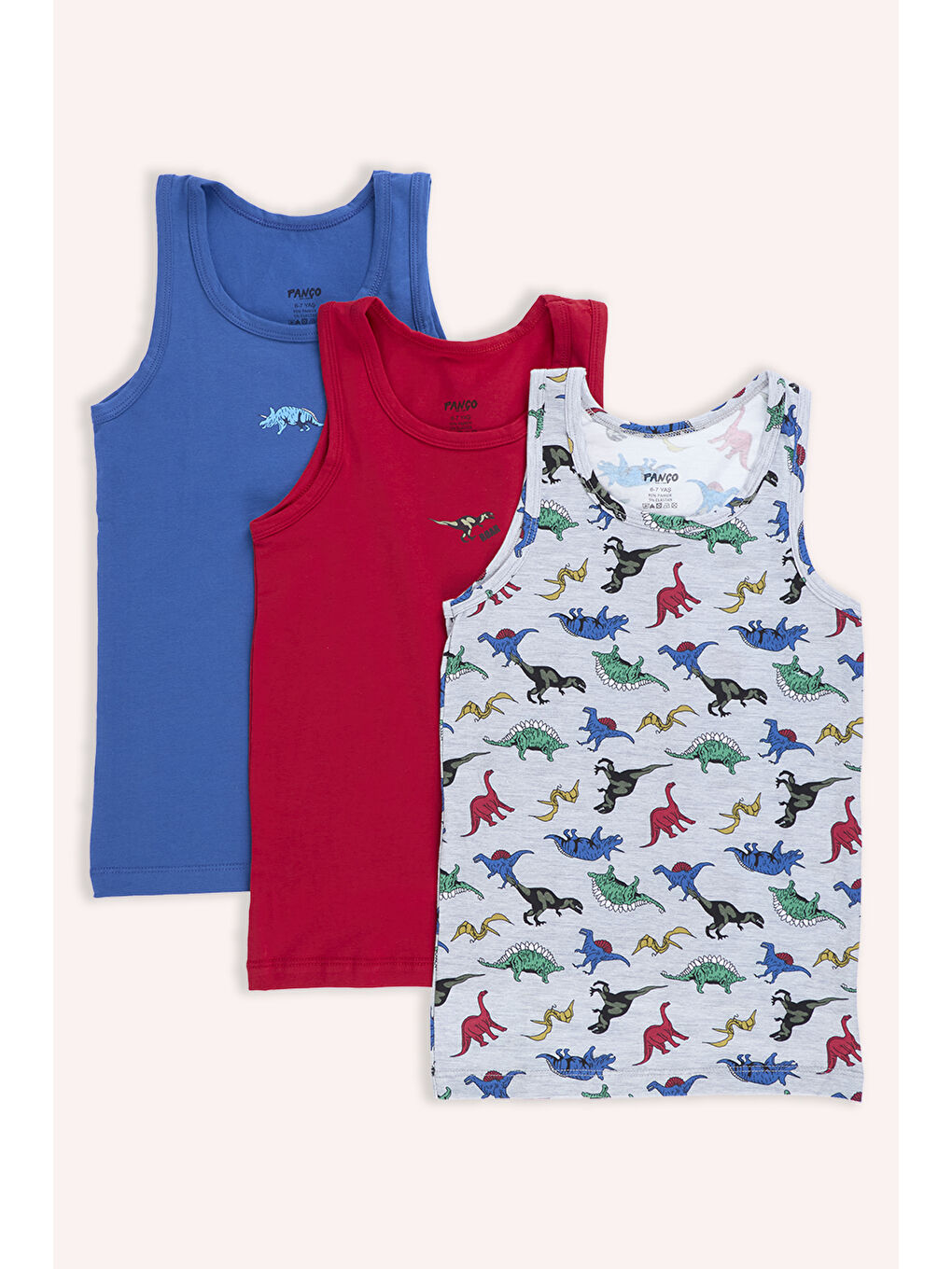 Karışık Erkek Çocuk Dinozor Desenli 3'lü Atlet - İç Giyim