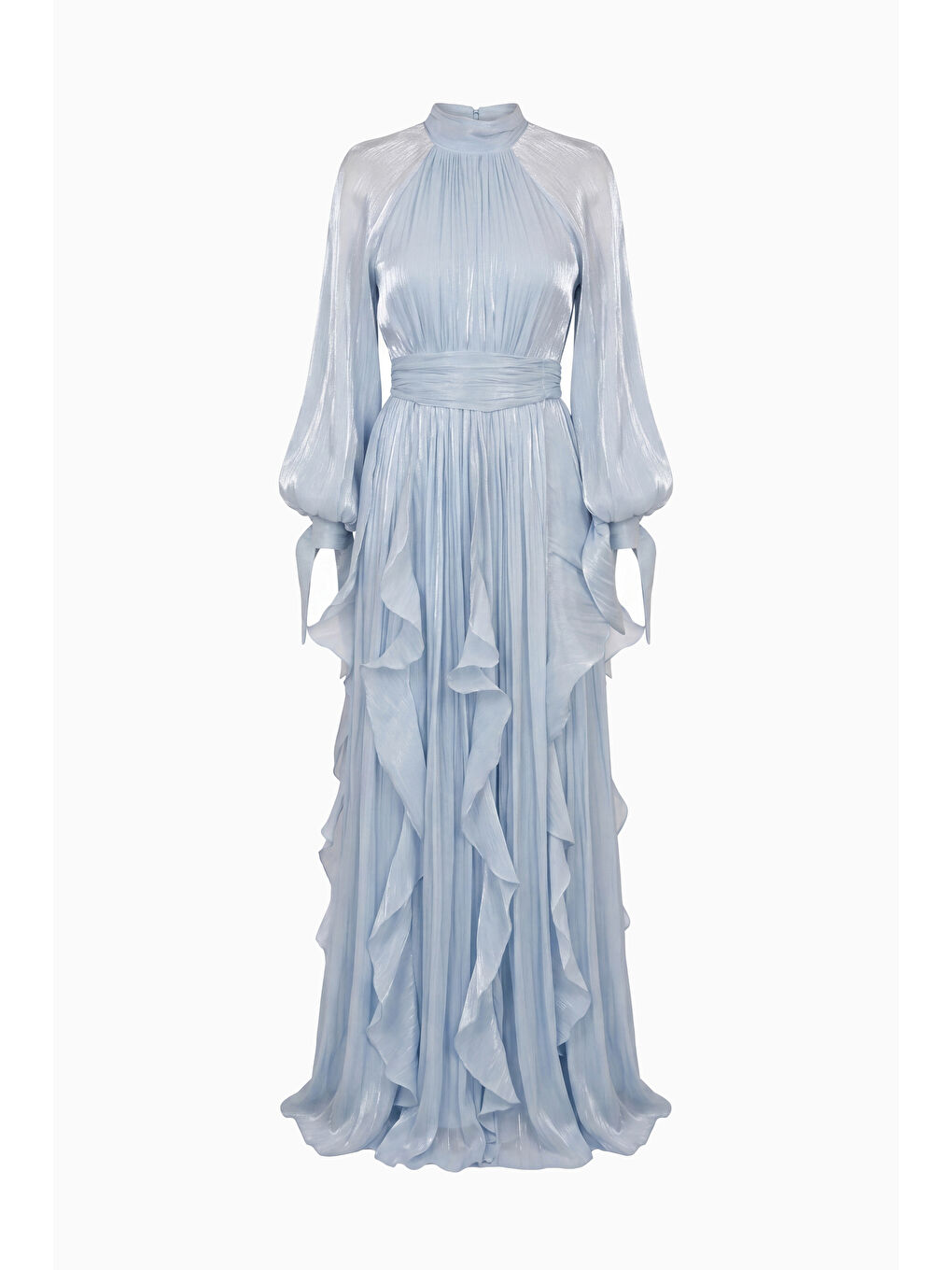 Kadın Bebe Mavi Hakim Yaka Volanlı Uzun Kol Davet Elbisesi-6