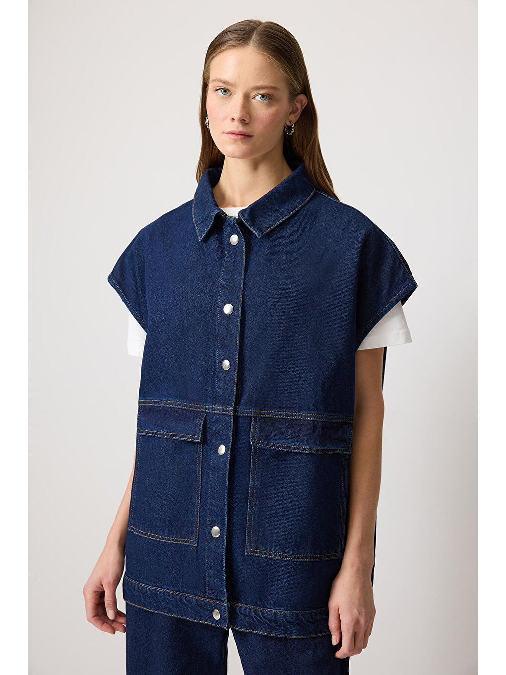 Lacivert Cepli Denim Yelek