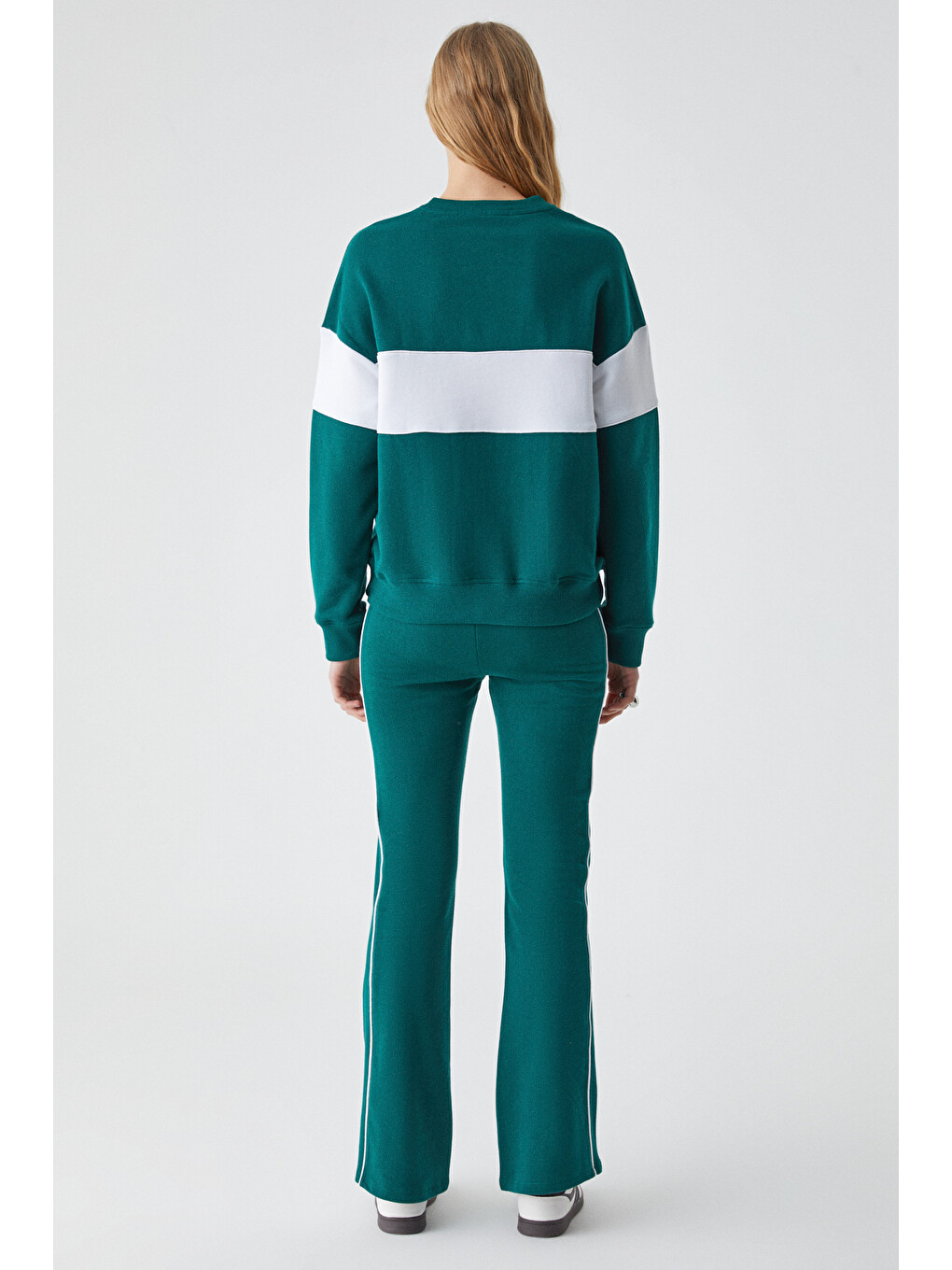 Nınoska Kadın Oversize Bisiklet Yaka Yeşil-beyaz Sweatshirt-4
