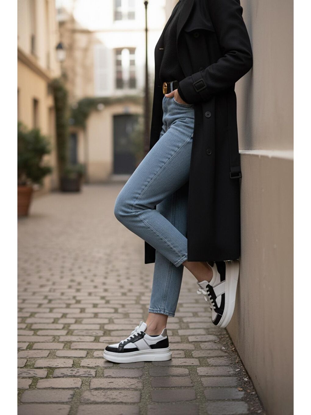 Garantili Tetra Siyah-Beyaz Günlük Ortopedik Kadın Sneaker Spor Ayakkabı-1