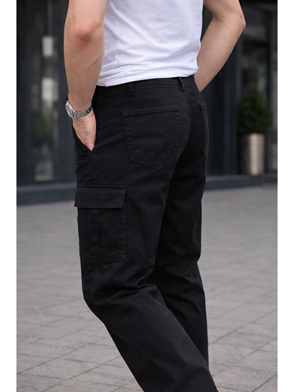 Erkek Trend Bol Paça Günlük Kargo Siyah Baggy Pantolon-1