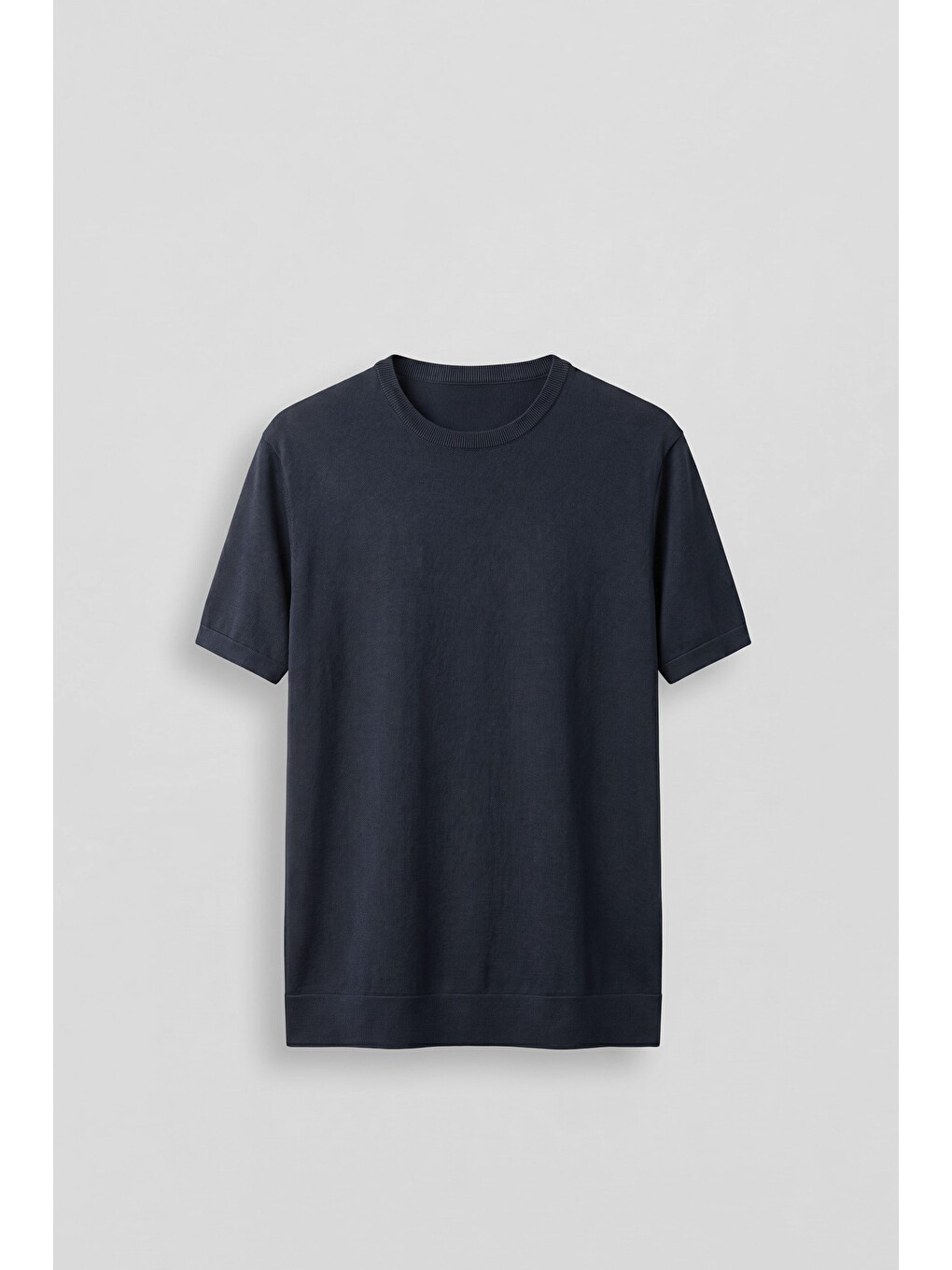 Erkek Slim Fit Triko Bisiklet Yaka Basic T-Shirt Lacivert