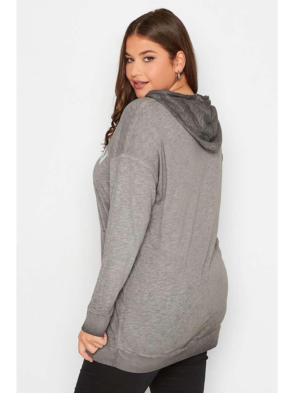 Gri Büyük Beden Kapüşonlu Uzun Kollu Baskılı Sweatshirt 301145-1