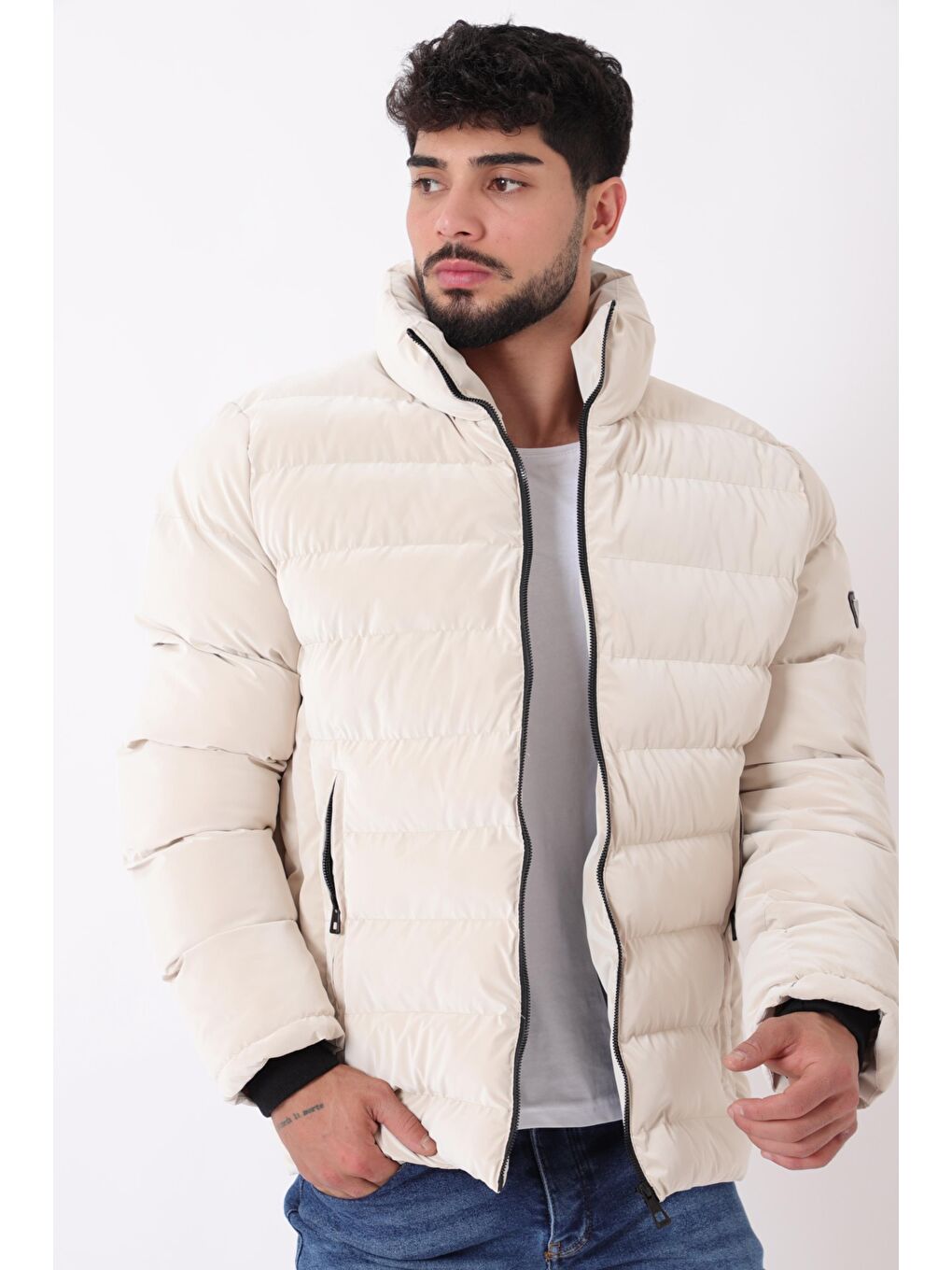 Ekru Cep Detay Dik Yaka Armalı Nova Kışlık Mont PLDP 3012_50463