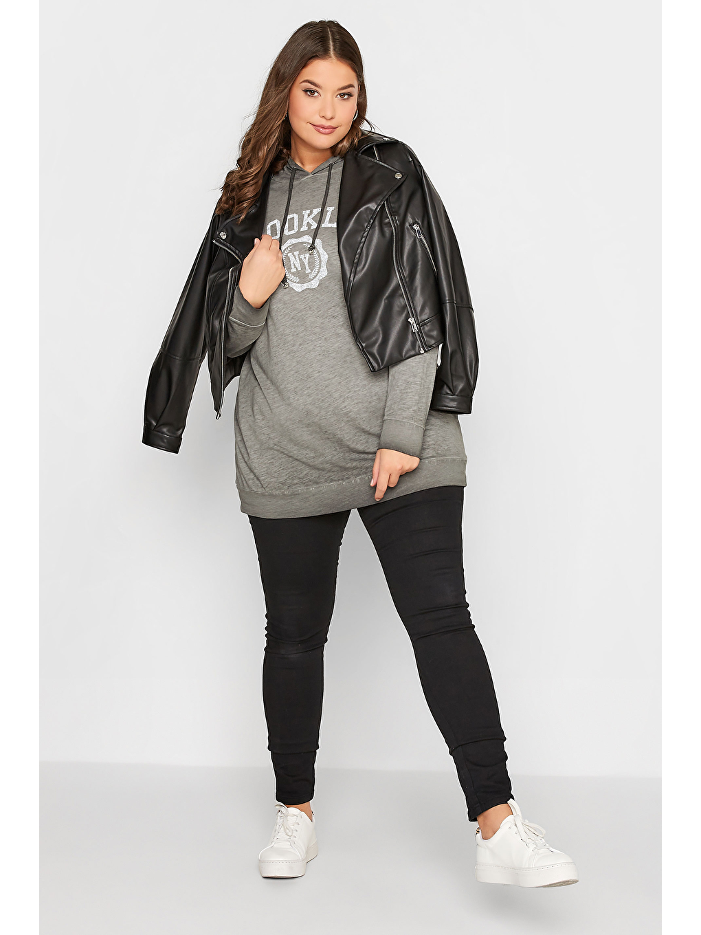 Gri Büyük Beden Kapüşonlu Uzun Kollu Baskılı Sweatshirt 301145-2