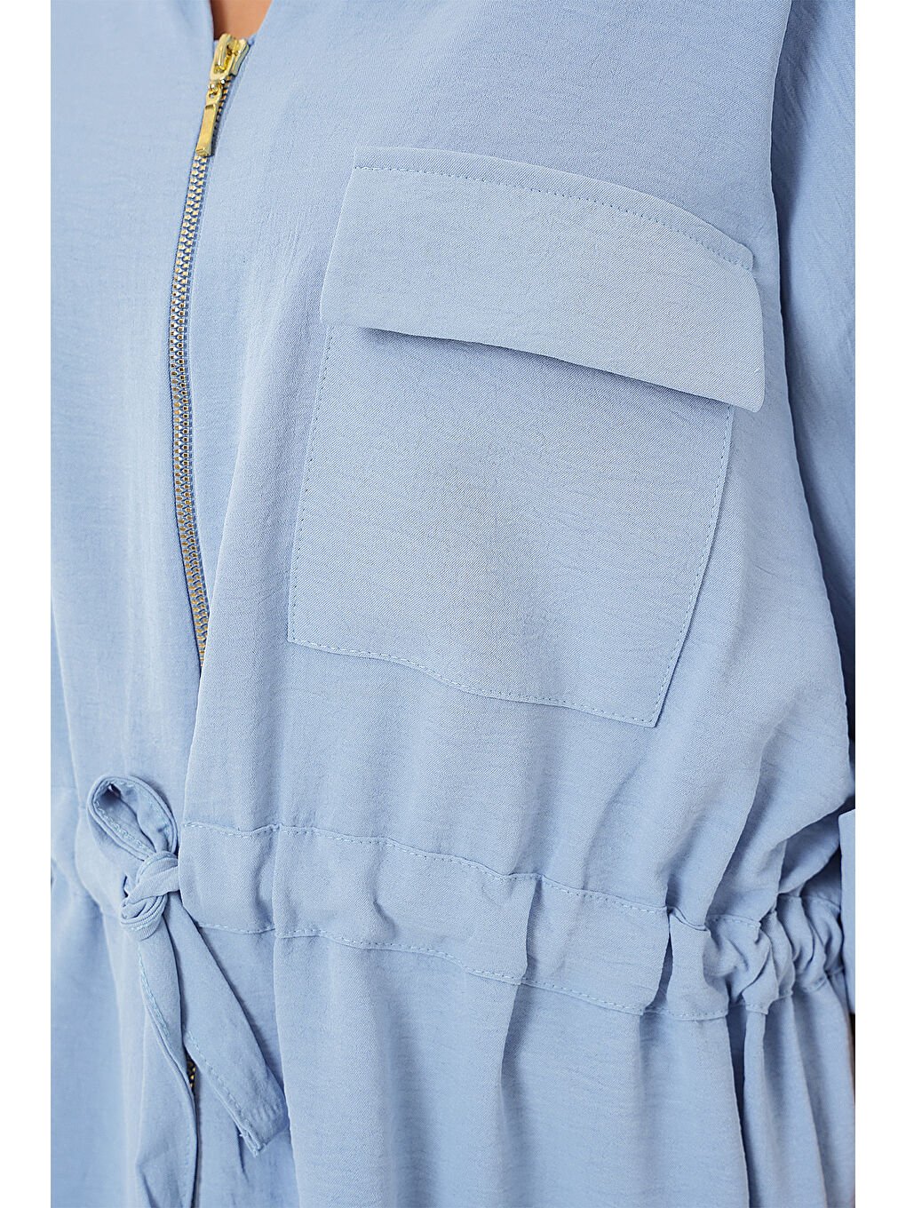 Fermuarlı Kadın Gömlek 0721 - Mavi-4