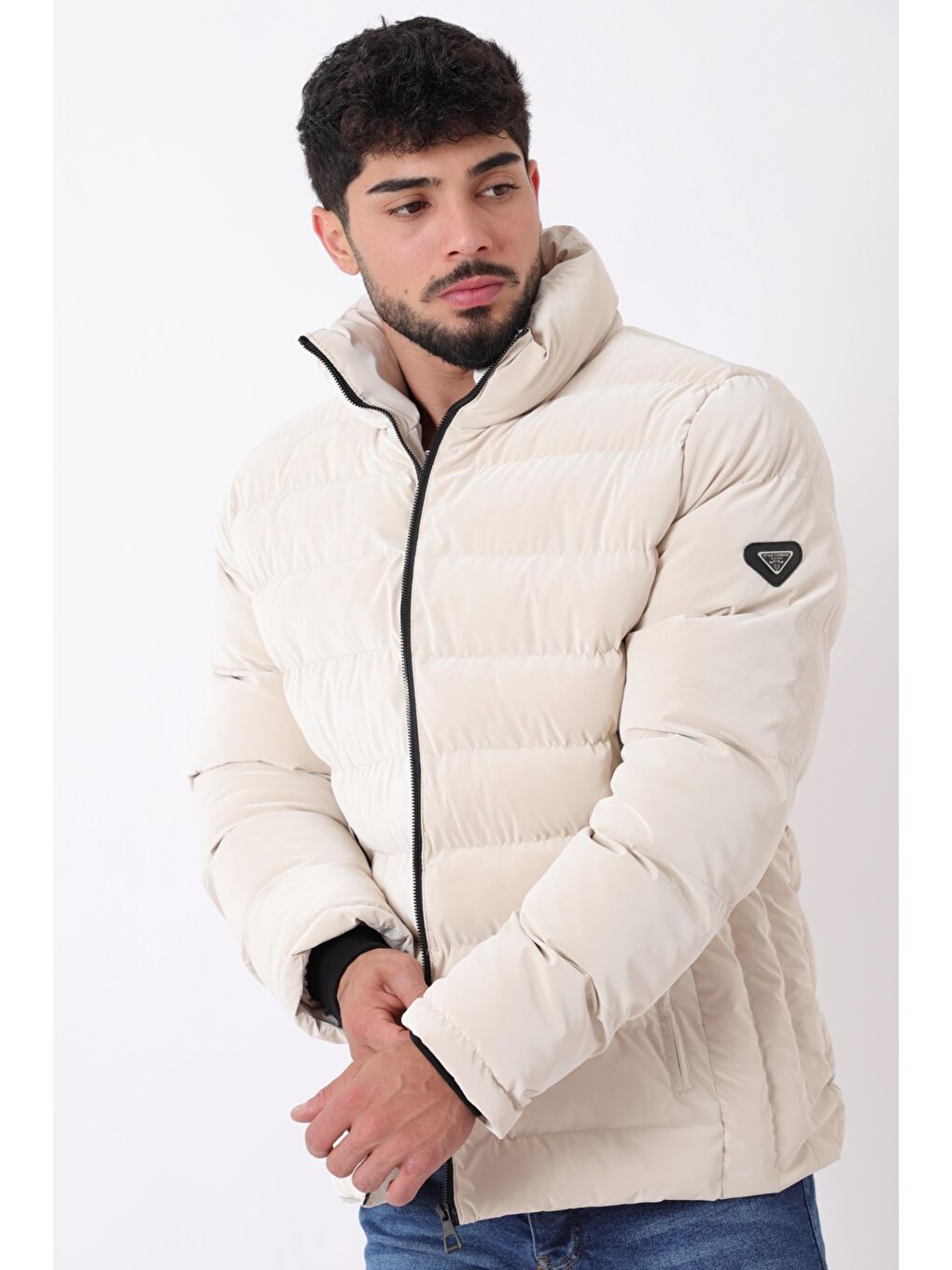 Ekru Cep Detay Dik Yaka Armalı Nova Kışlık Mont PLDP 3012_50463-1