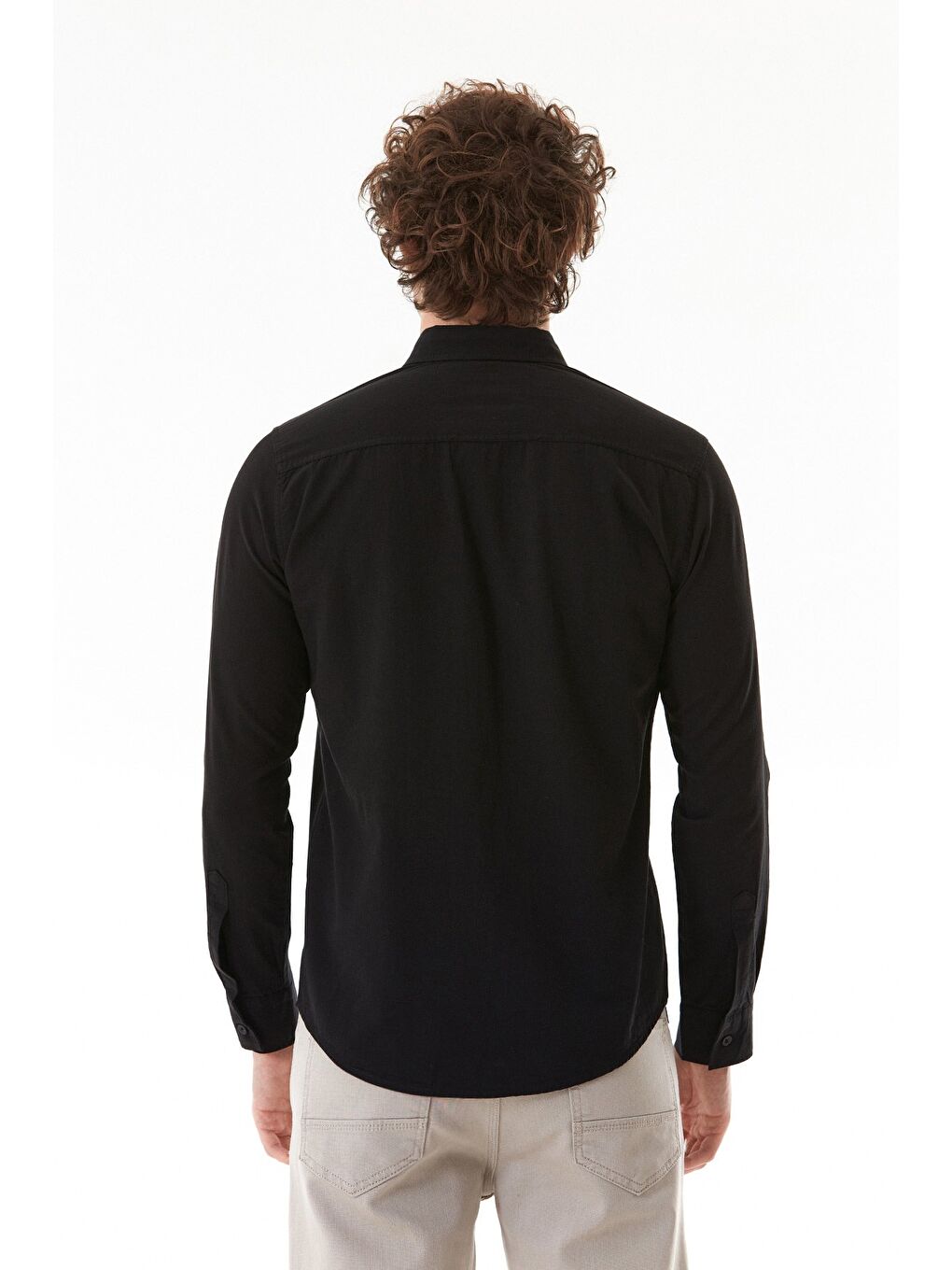 Siyah Basic Çift Cepli %100 Pamuk Gömlek-3