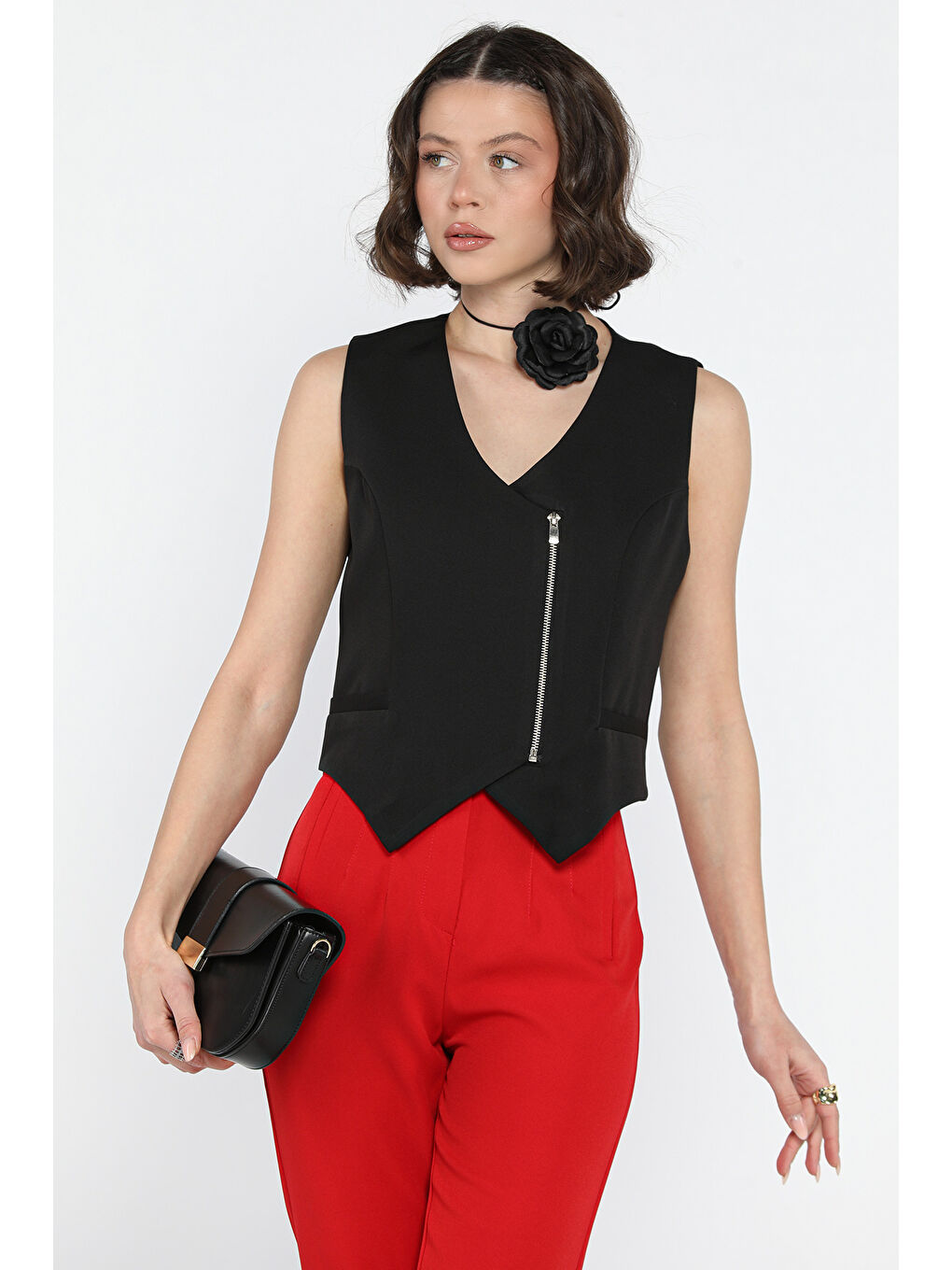 Siyah Kadın Fermuarlı Yelek-1