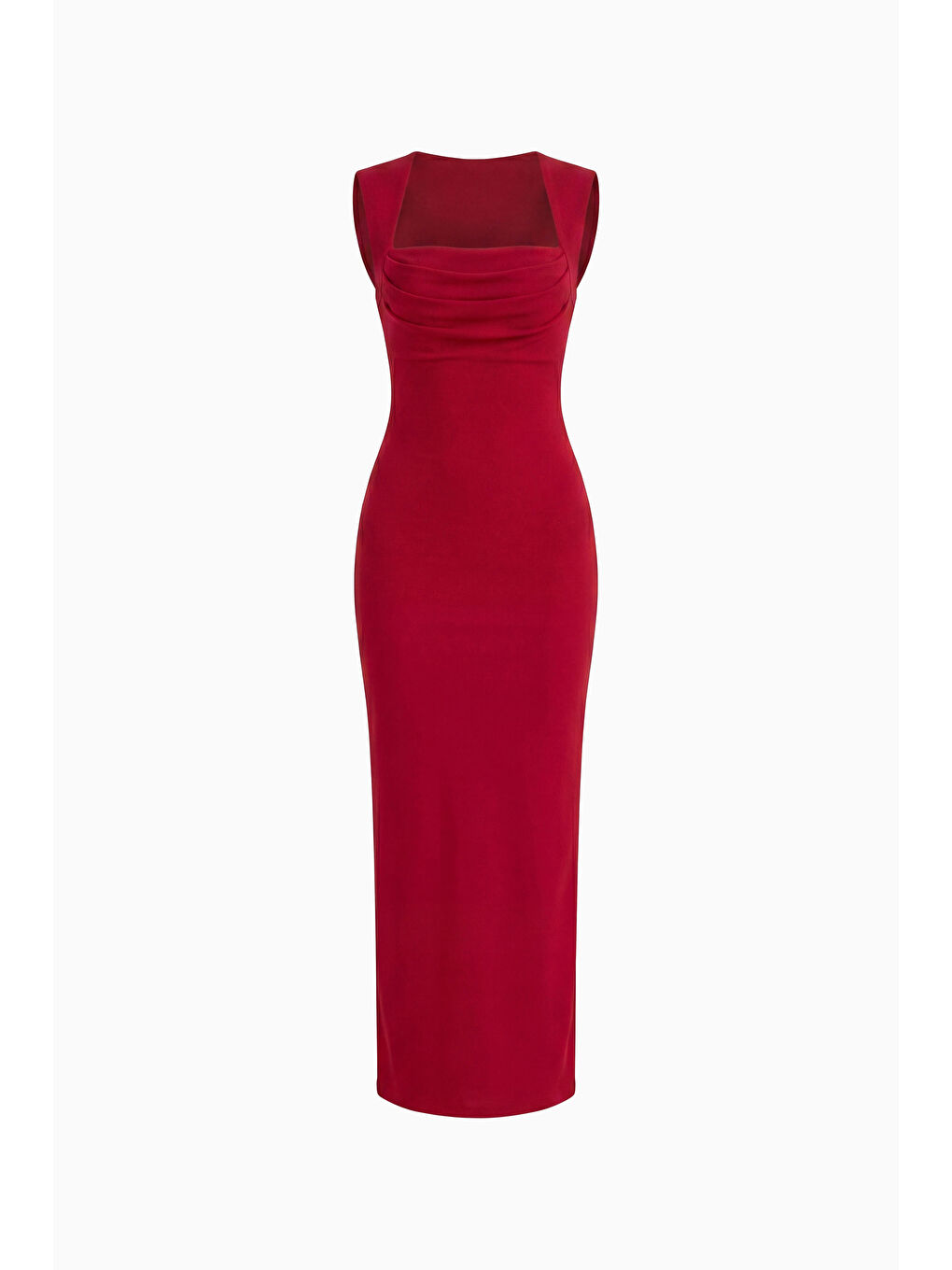 Kadın Bordo Kare Yaka Kolsuz Krep Davet Elbisesi-4