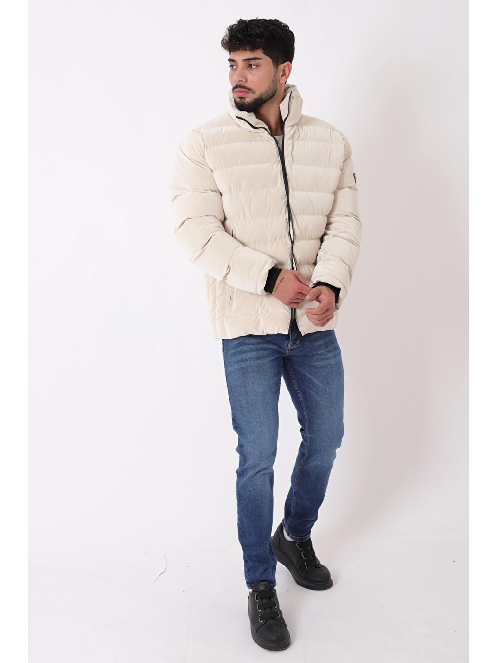 Ekru Cep Detay Dik Yaka Armalı Nova Kışlık Mont PLDP 3012_50463-2