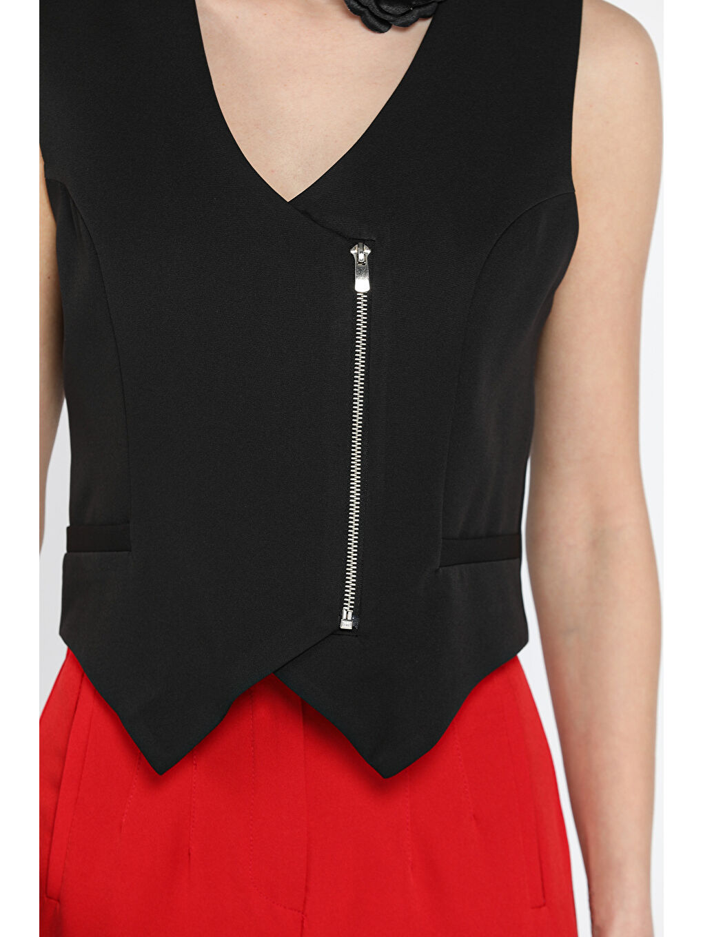 Siyah Kadın Fermuarlı Yelek-2