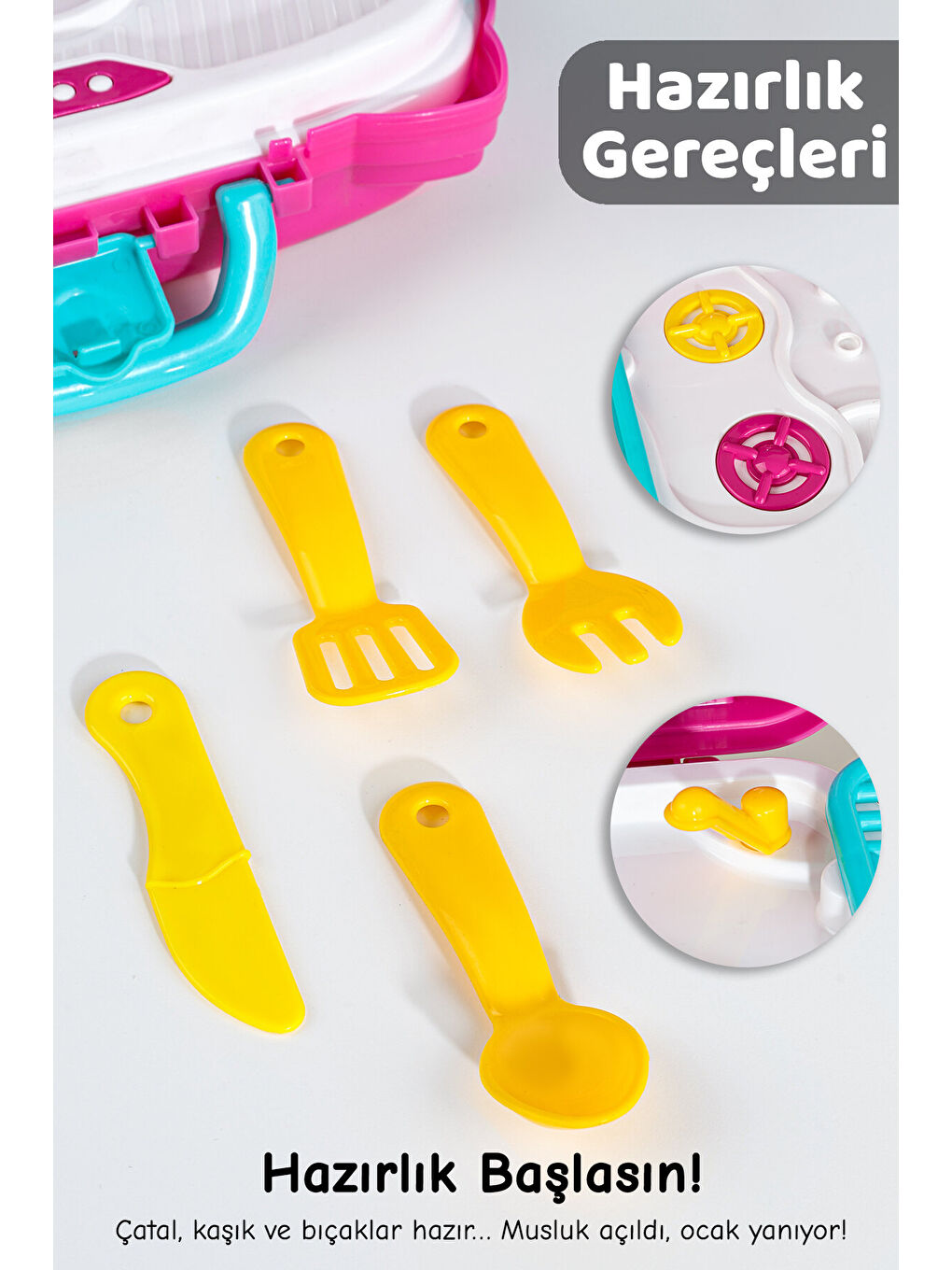 18 Parça Tekerlekli Oyuncak Mutfak Seti - Çantalı Mutfak Tava Tencere Aksesuarlı Aşçı Meslek Oyunu-2
