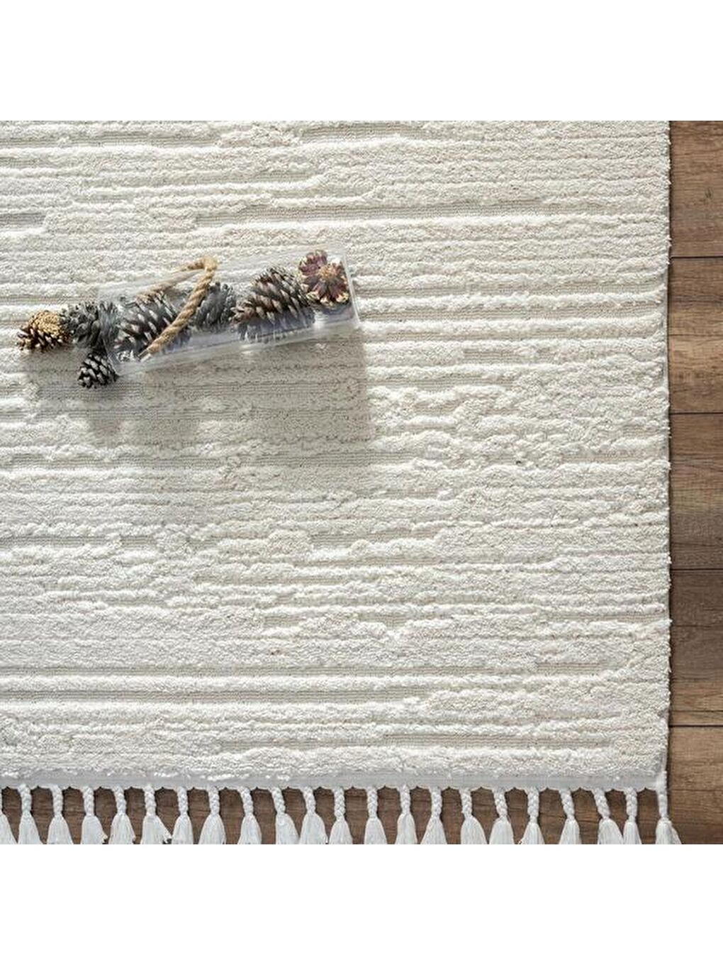 Ekru Bilbao White Swan Saçaklı Çizgi Desenli Halı - Krem - 160x230 cm-4