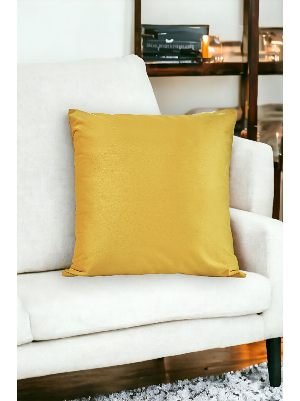 Malcolm Kadife Dokulu Sarı Kırlent Kılıfı-45x45