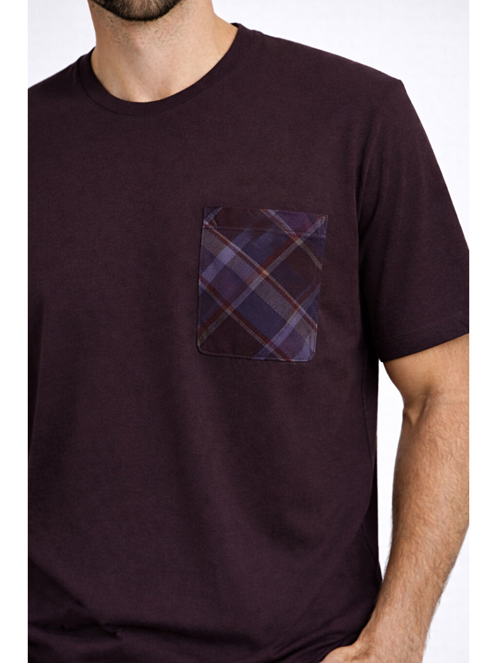 Kahverengi Erkek Pamuklu Üst Füme Göğüs Cepli Kısa Kollu Pijama Takımı-3