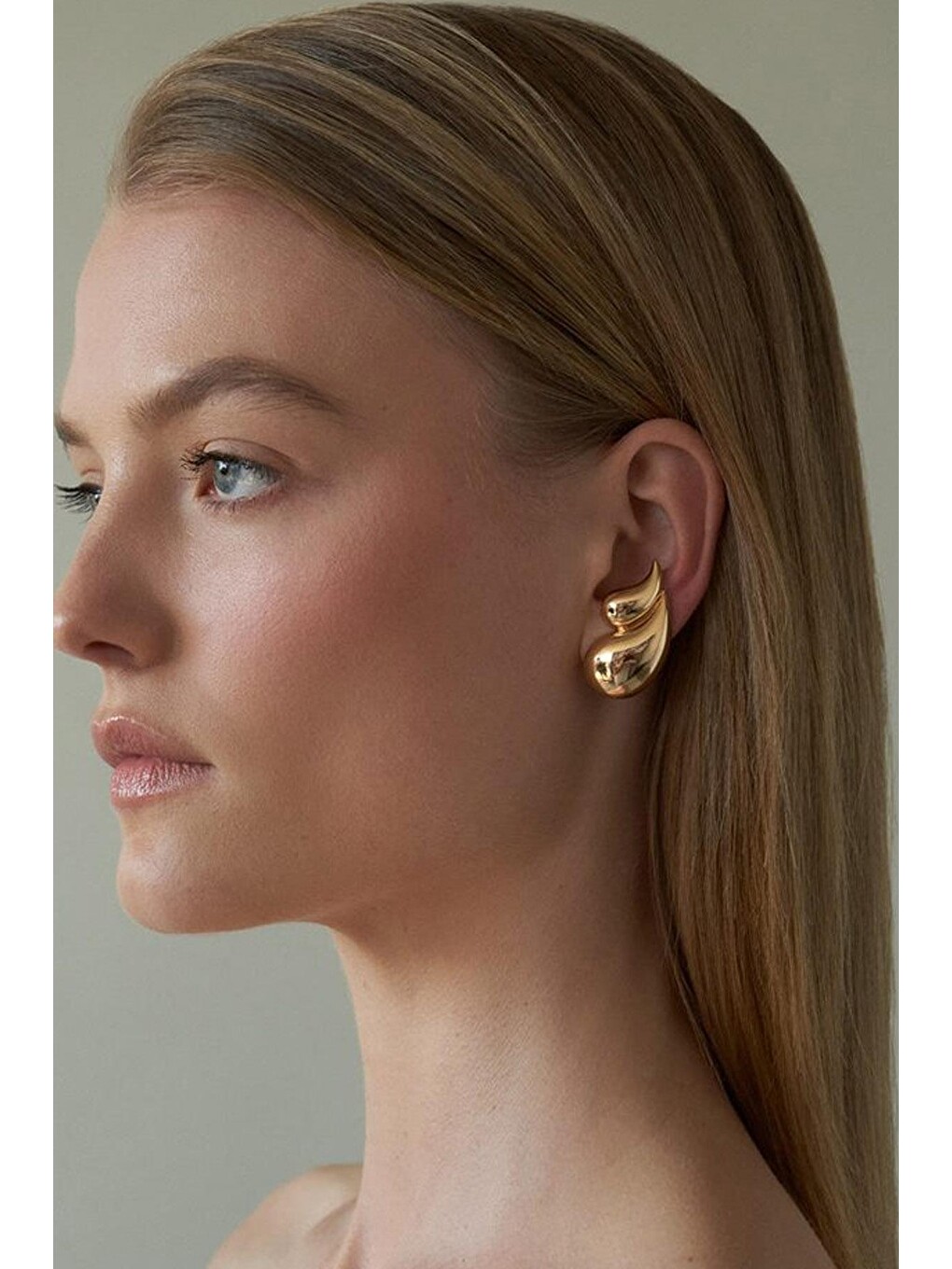 Sarı Lili Clasp Gold Çelik Damla Küpe-5