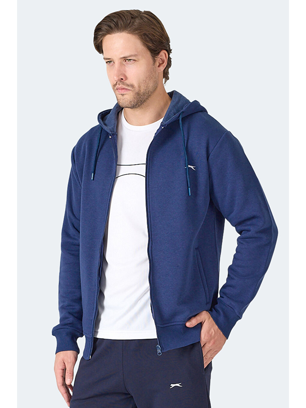 MAJESTIC I Erkek Fermuarlı Kapüşonlu Cepli Lacivert Sweatshırt-5