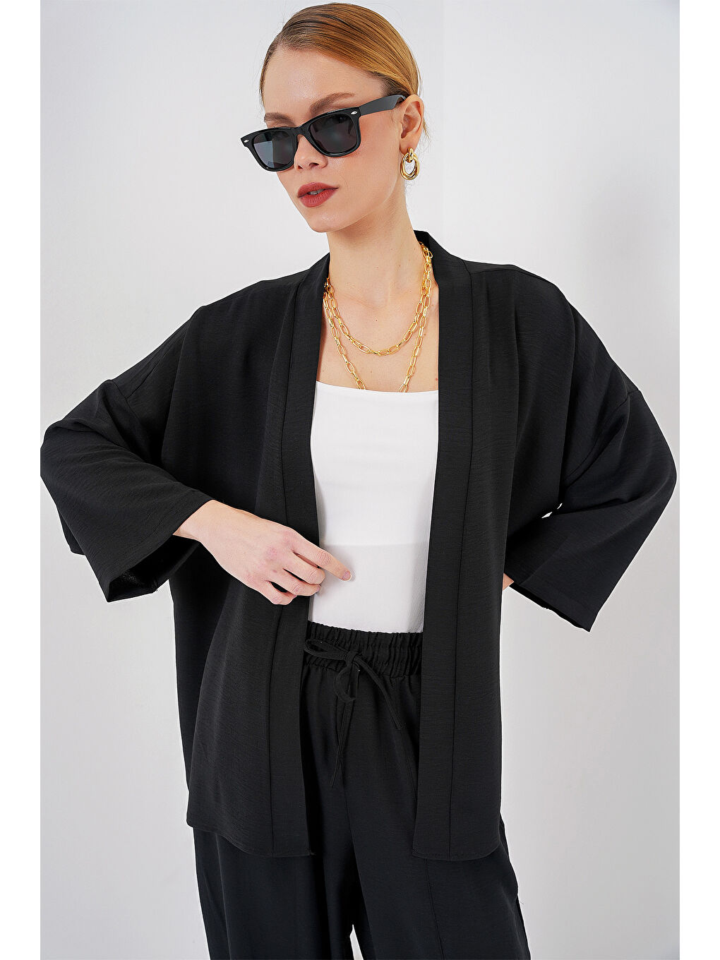 Kadın Kimono İkili Takım 6693 - Siyah-1