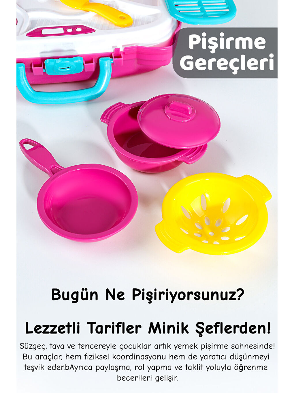 18 Parça Tekerlekli Oyuncak Mutfak Seti - Çantalı Mutfak Tava Tencere Aksesuarlı Aşçı Meslek Oyunu-3