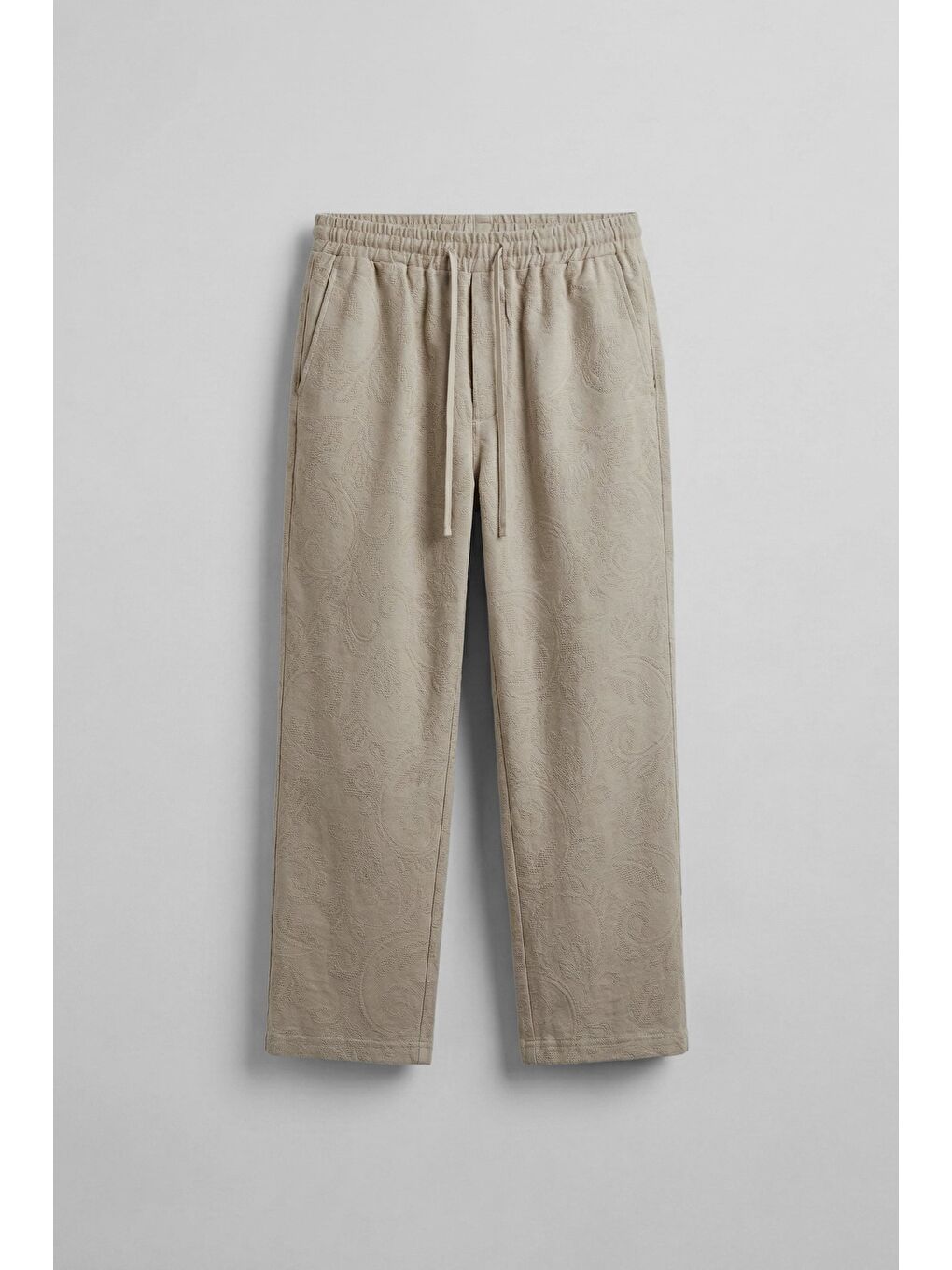 Ekru Erkek Relaxed Fit Jakar Desenli Bağcıklı Pantolon Krem