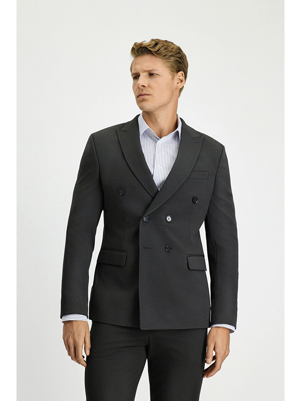 Antrasit Regular Fit Kruvaze Takım Elbise-2