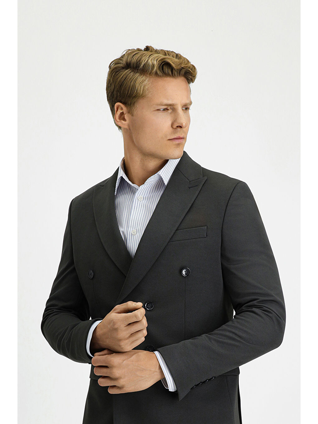 Antrasit Regular Fit Kruvaze Takım Elbise-3