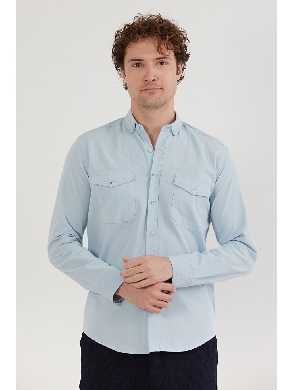 Mavi Basic Çift Cepli %100 Pamuk Gömlek