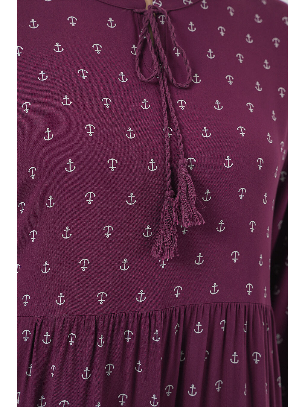 1627 Yaka Bağcıklı Tesettür Elbise - Çapa Mor-3