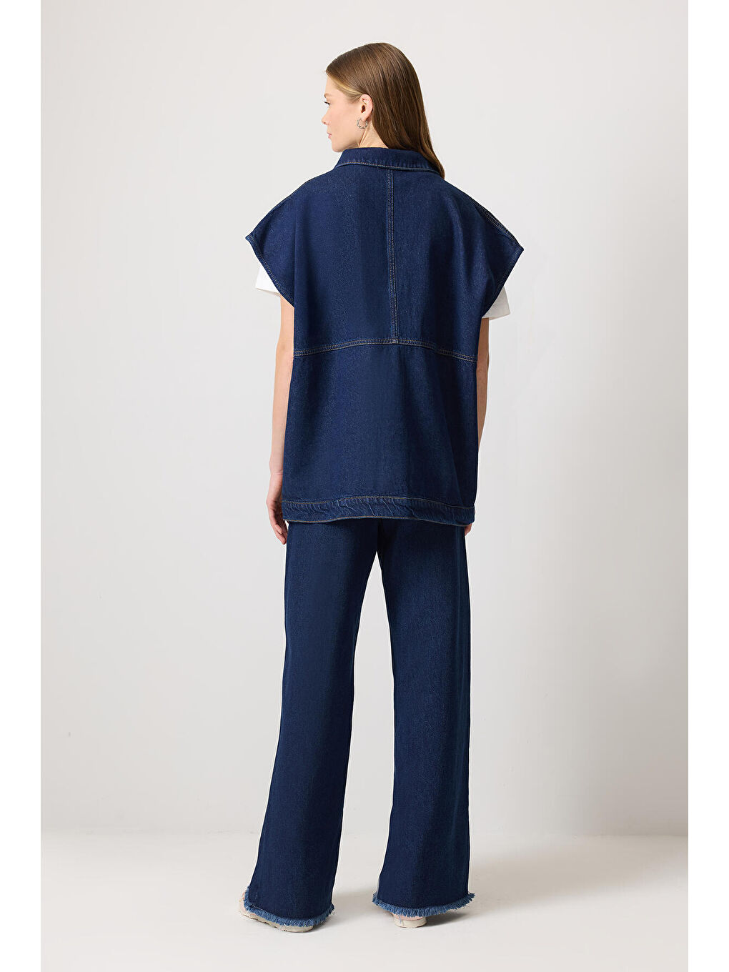 Lacivert Cepli Denim Yelek-2