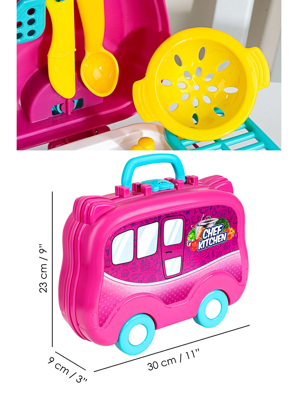 18 Parça Tekerlekli Oyuncak Mutfak Seti - Çantalı Mutfak Tava Tencere Aksesuarlı Aşçı Meslek Oyunu-5