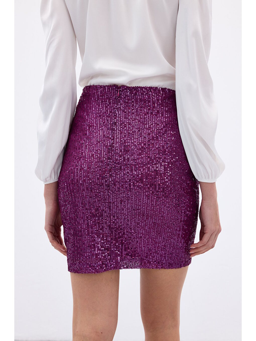 Payetli Mini Etek - Mürdüm-4