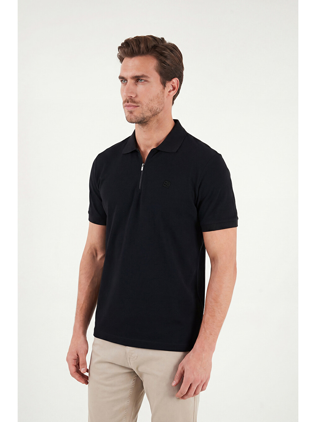 Siyah Regular Fit Fermuarlı Polo T Shirt 5904069-1