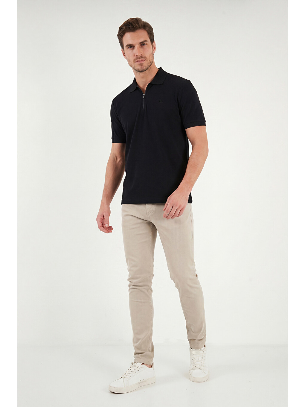 Siyah Regular Fit Fermuarlı Polo T Shirt 5904069-2