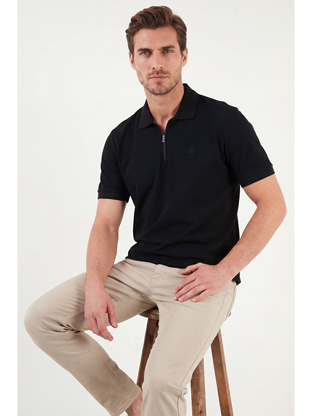 Siyah Regular Fit Fermuarlı Polo T Shirt 5904069-3