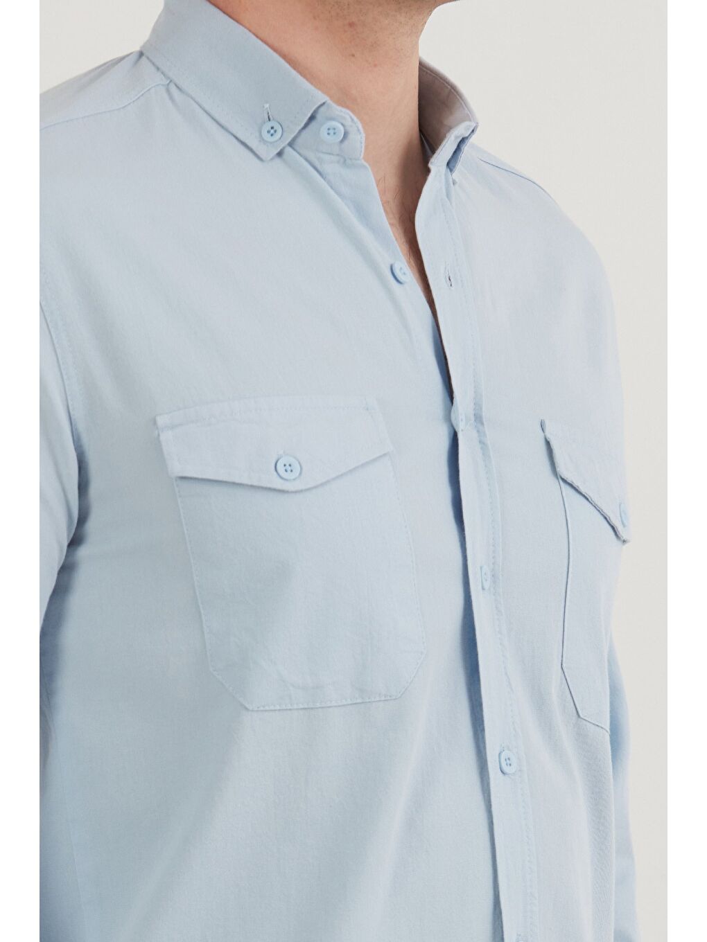 Mavi Basic Çift Cepli %100 Pamuk Gömlek-4